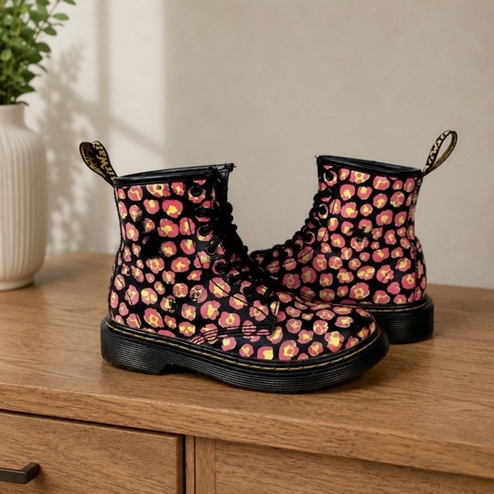 Dr. Martens 1460 Kids Size 1 Pink Leopard Print Side Zip Boots